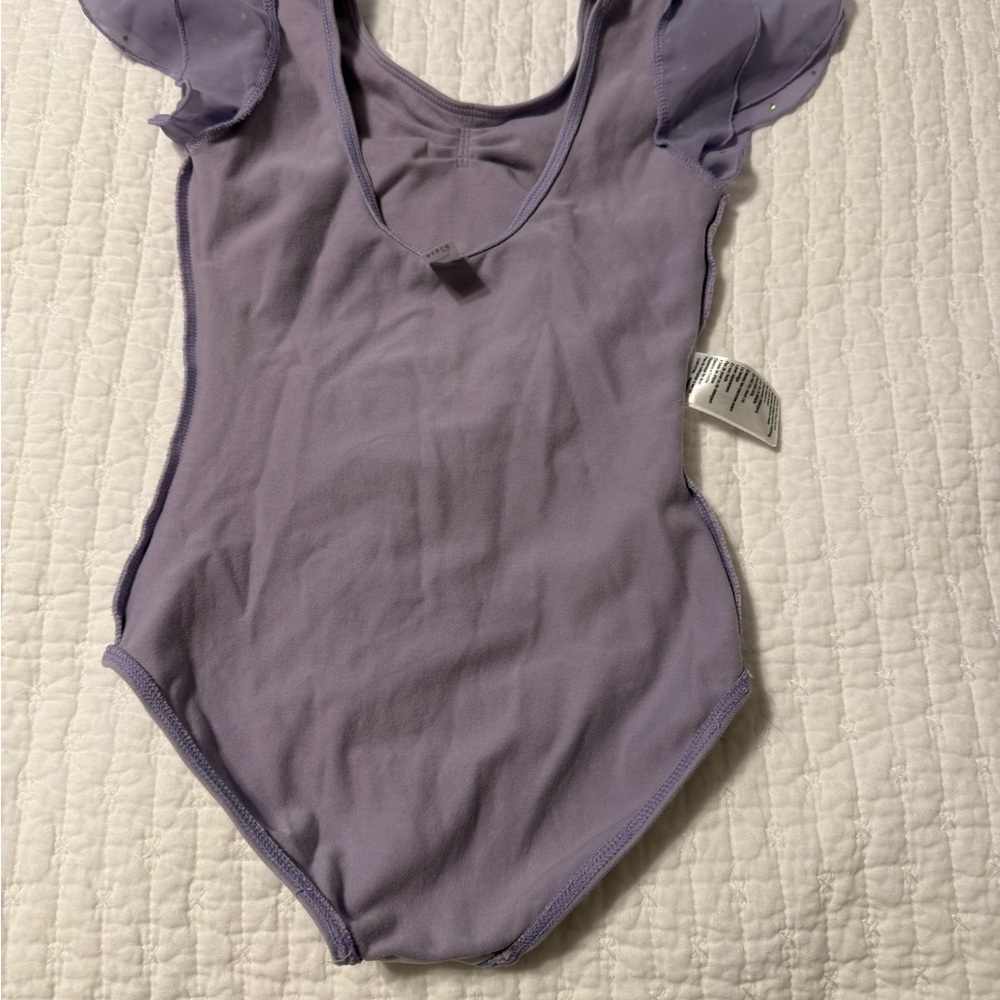 Bloch Lavender Kids Dance Leotard with Ruffled Soarkly Flutter Sleeves 4/5 - Picture 10 of 10